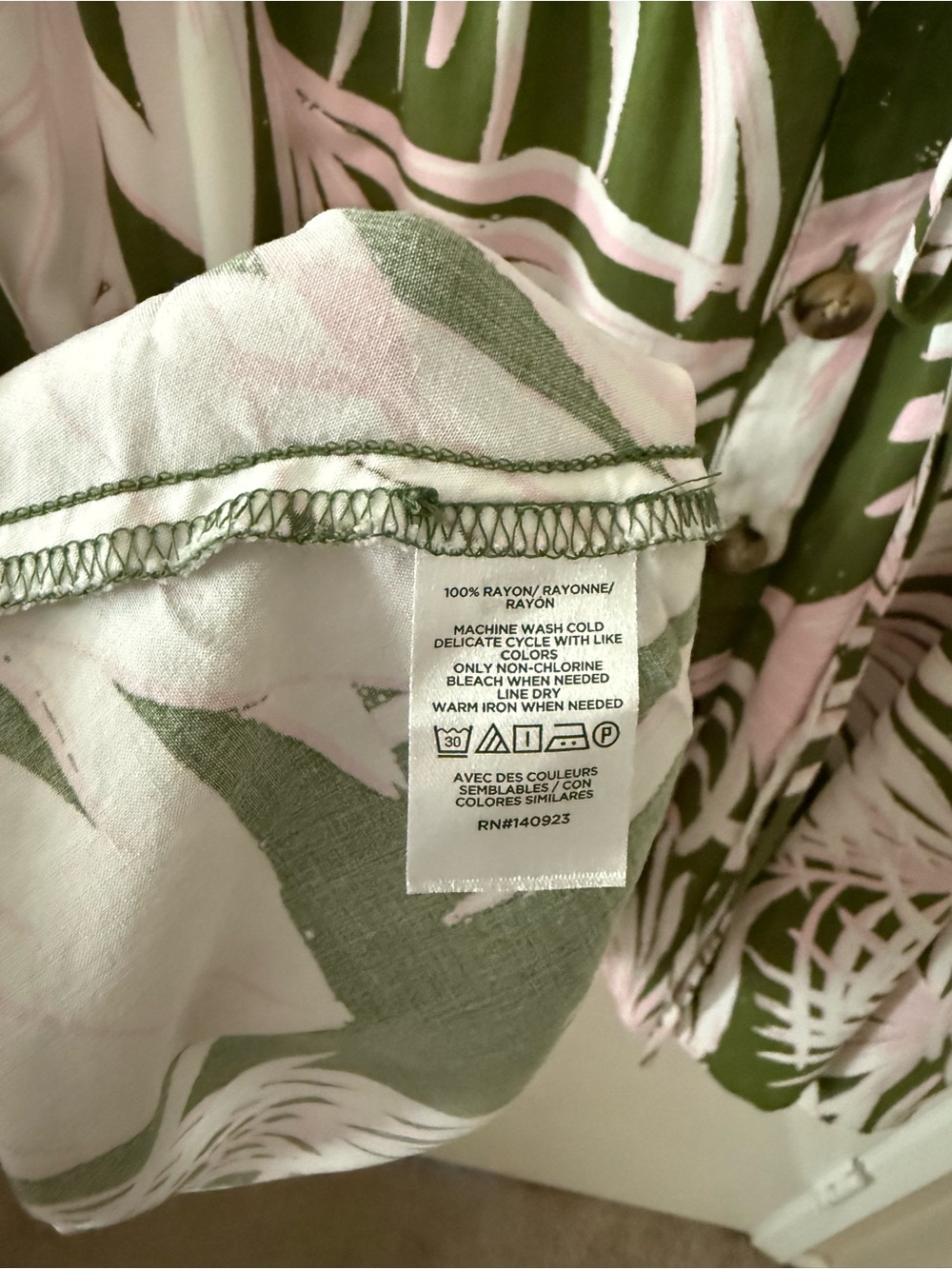 LOFT Olive & Pink Tropical Print Button-Up Dress - Picture 6 of 7